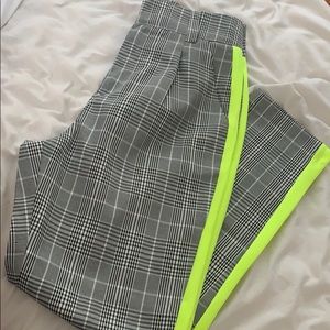 Plaid pants with neon stripe